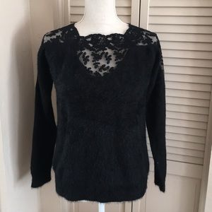 Fuzzy sweater with black lace